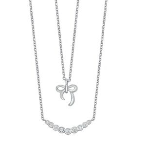 Sterling Silver Bow Pendant Necklace with CZ Accents – Layered Look